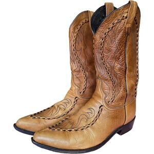 Dan Post Brown Natural Leather Buckstitching Cowboy Western Boots 10D